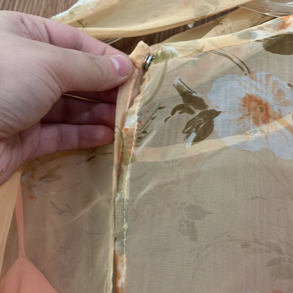 Vintage 1970s Handmade Floral Chiffon & Orange Dress with Matching Scarf - Picture 8 of 13